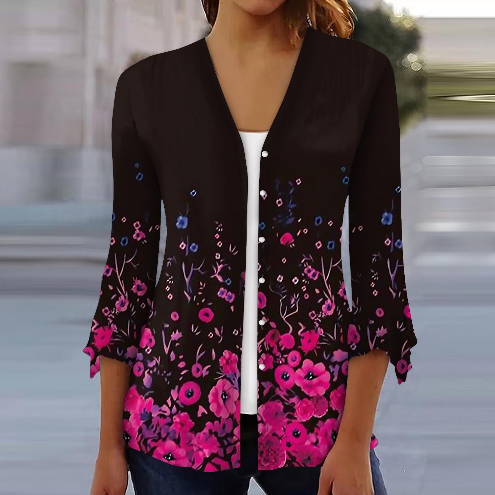 

Жіночі сорочки з рукавами 3/4, вільні футболки з принтом, V-подібний виріз, рукави, топи M