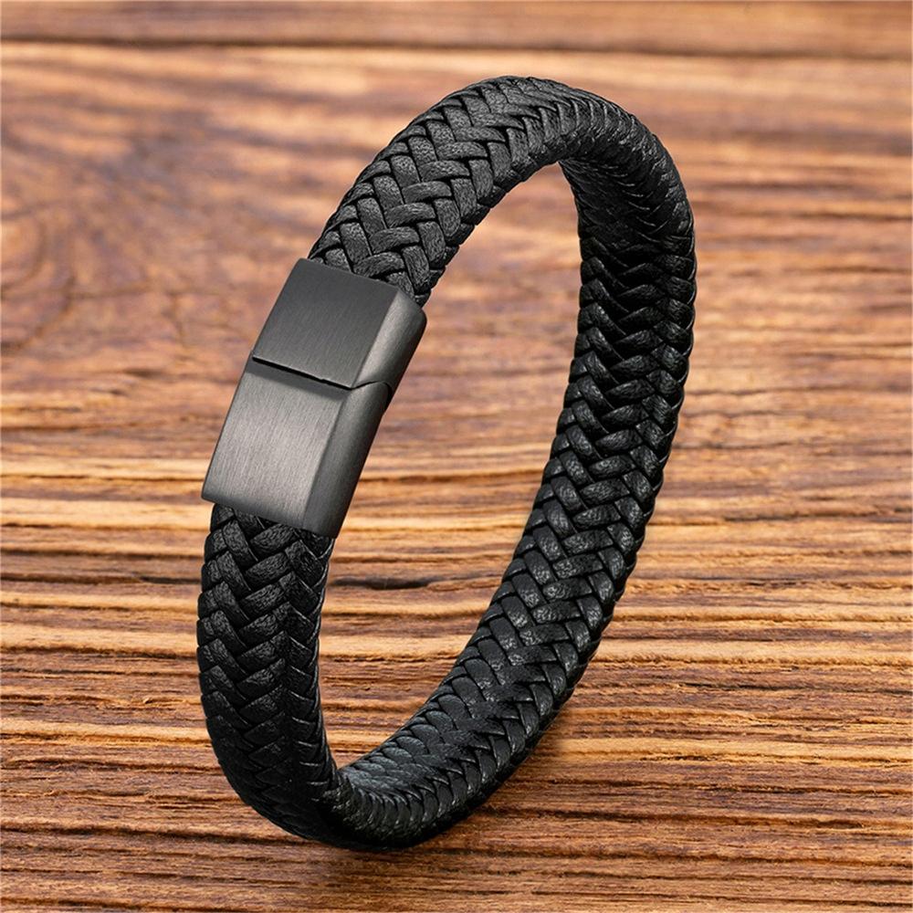 Men' Braided Leather Bracelet TITANIUM Gift Wrist Bracelet
