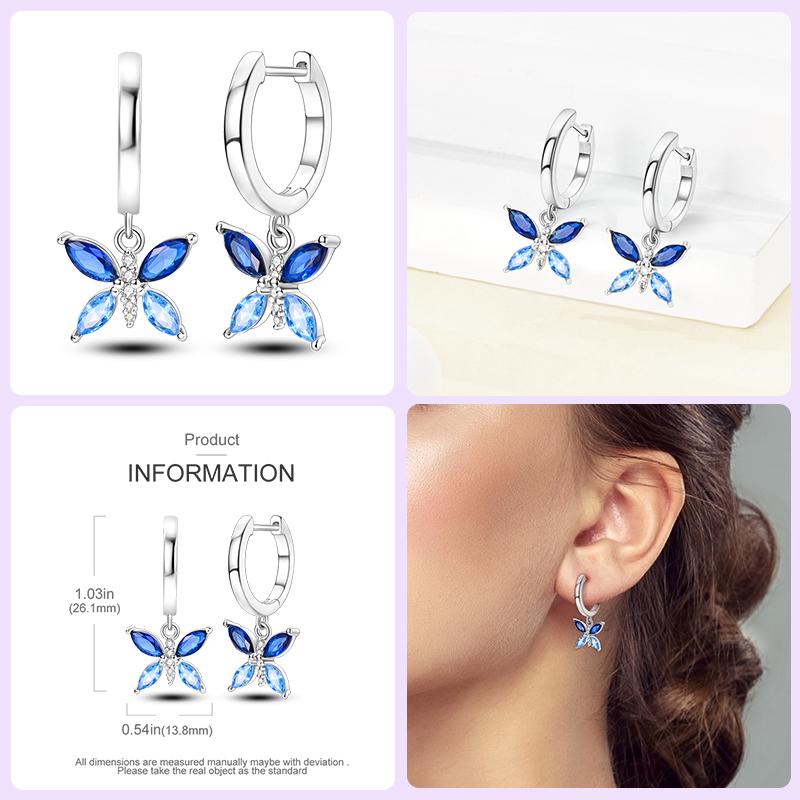 Boucles d'oreilles en argent sterling 925 pour femmes, pendentifs colorés en forme d'étoile, de papillon et d'œil du diable, bijoux de fête élégants