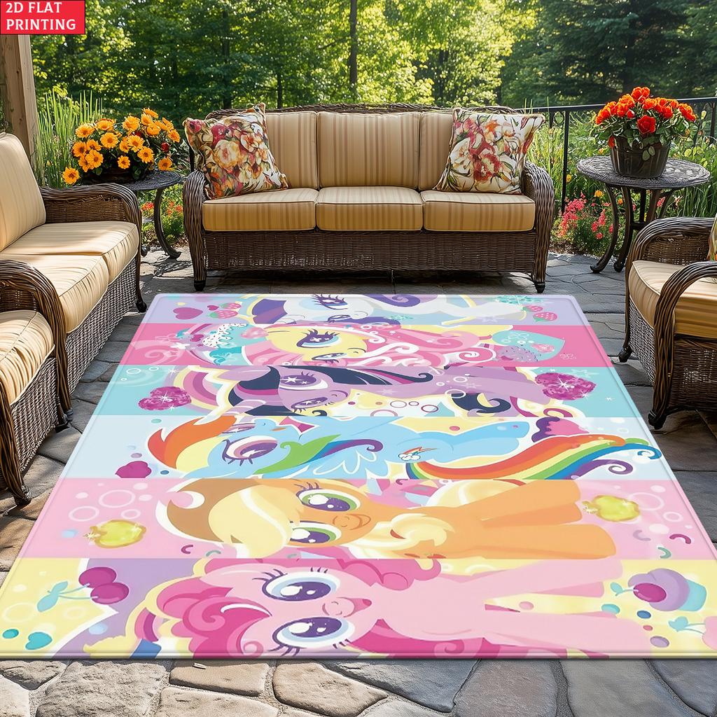 Cute Cartoon Pony Area Rug, Colorful Fruit Theme Non-slip Mat, Decorative Carpet for Kids Girls Bedroom, Washable Home Gift