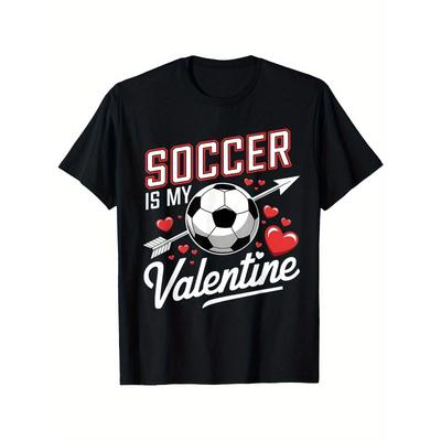 Europäische Größen Fußball Valentinstag T-Shirt | Weicher Stoff, Atmungsaktiver Komfort, Kurzarm, Perfektes Geschenk für Jungen und Mädchen, Lässiger Stil,