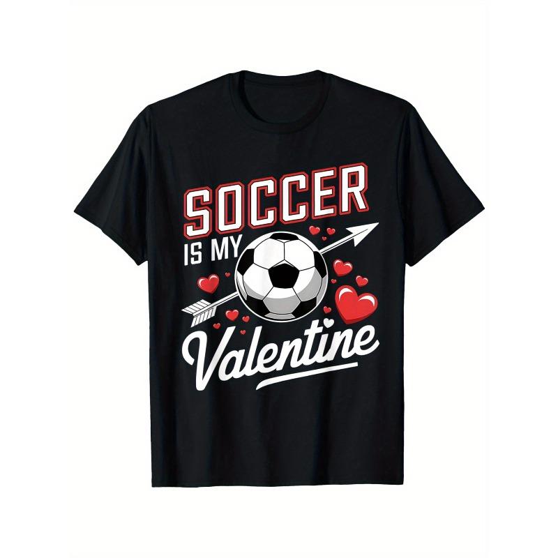 

European sizes Football Valentine S Day T-shirt | Boys Soft Fabric, Breathable and Comfortable Short Sleeve T-shirt, Crew Neck, Regular Fit, 164cm чорний