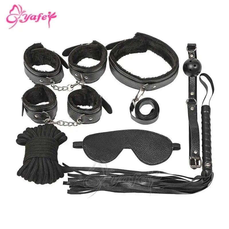 7 PCS/SET Sex Leather Bdsm Bondage Kit Bed Restraints SM Slave Fetish Handcuff Sex Toys for Couples Sexy Erotic Toys Sex Tools