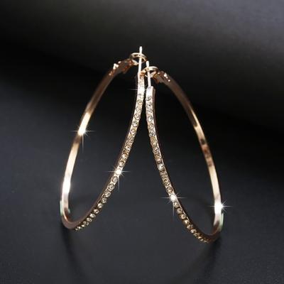 Hoop Earrings Good Touch Exquisite Workmanship Rhinestone Decor Big Circle Loop Women Earrings for