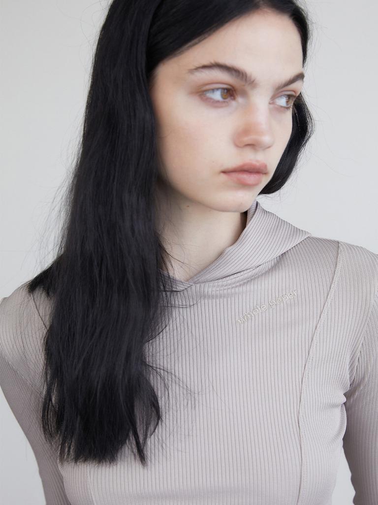 Holpeipeo Tight Ribbed Hoodie - Beige