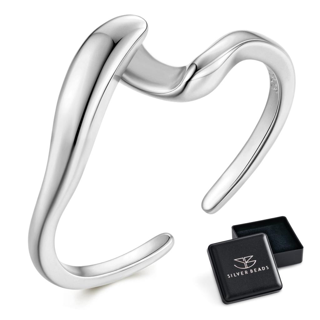 Silver universal ring in the shape of waves, silver 925