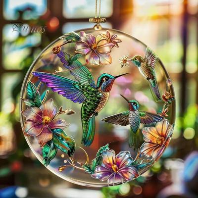 Decorazione da appendere Colibrì per la Festa della Mamma Resistente alle intemperie Da appendere per interni esterni Giardino Muro Finestra Ornamento Colibrì Fiore Acrilico Piatto 2D