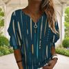 Women Plus Size Abstract Printed V Neck Front Zip Long Sleeve Sweatshirt