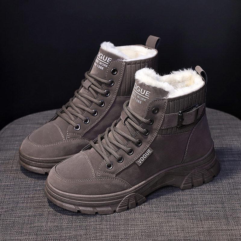 Fashion Female Shoes Korean Snow Boots Woman Boot Chunky Winter 2024 Leather And Fur Short Barrel Black Shoe Platform Warm High Quality
