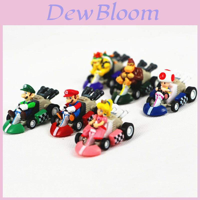 Super Mario Bros Kart Pull Back Car Action Figure Set 6 Pcs Colorful Collectibles