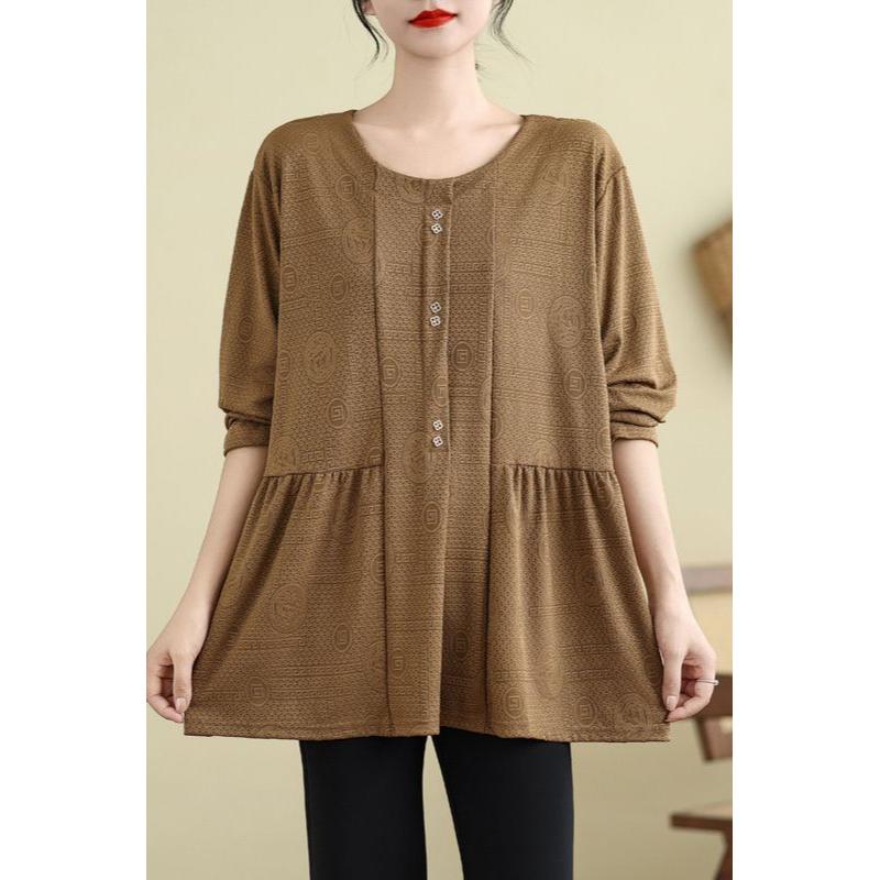 Damski top z długim rękawem w stylu chińskim, bazowy, nowy T-shirt, luźny, z okrągłym dekoltem