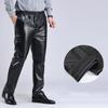 Men Spring Autumn PU Leather Pants Casual Male Thin Fleece Plus Size Trousers
