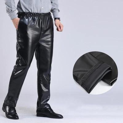 Herren Frühling Herbst PU Lederhose Lässig Männlich Dünn Fleece Übergröße Hose