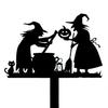 Halloween Garden Stake Metal Art Flying Witch Sign Skeleton Zombie