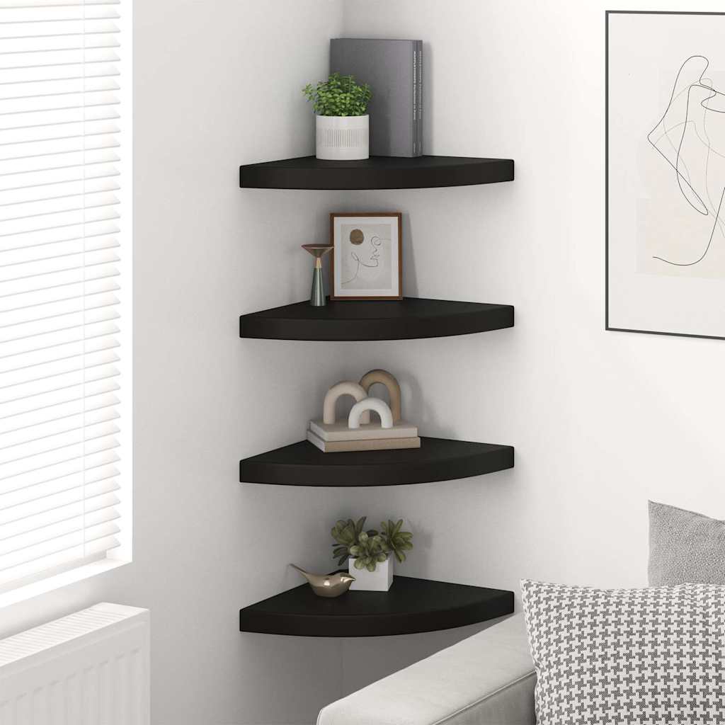 Corner Floating Shelves Set of 4 Black 35 X 35 X 3.8 Cm MDF