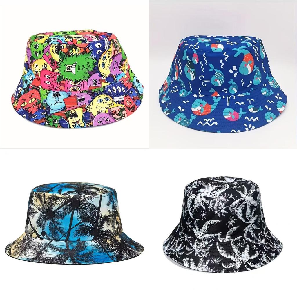 Spring Summer Flower Leaf Print Fisherman Hat With Sunshade For Casual Wear