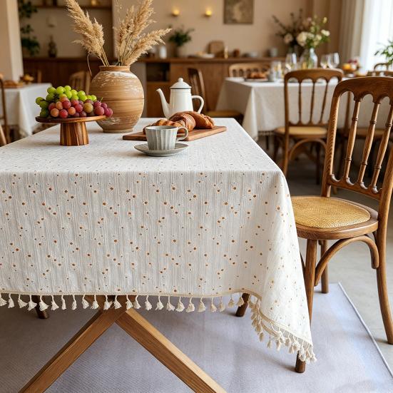 Lilac Floral Tablecloth, Cotton Small Fresh Flower Print Table Cover, Pastoral Style Breathable Cloth for Desk, Dorm Room Decor, Coffee Corner &