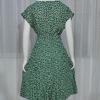 Women Spring Summer Short Sleeve Flower Print Lace Up Pleated Midi Dress Green Blue