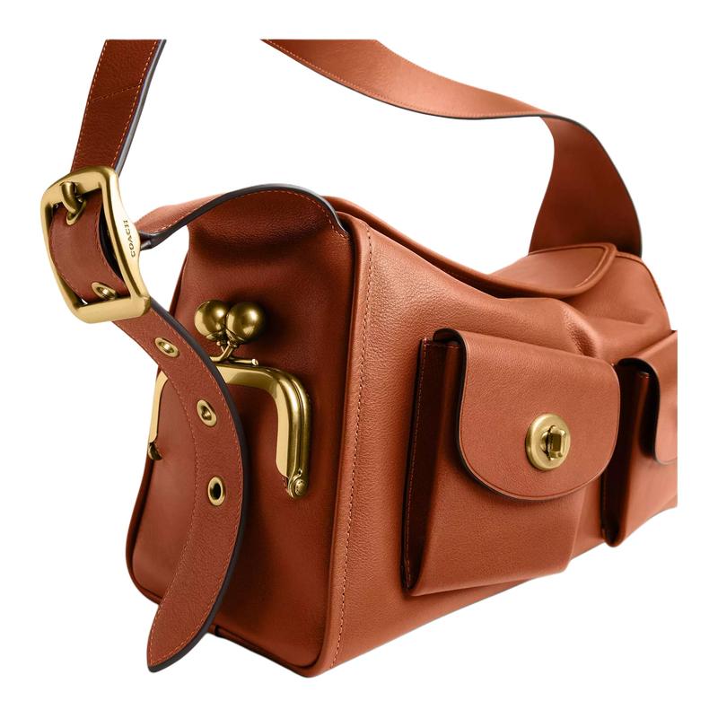 Coach Turnlock Backpack Bag Cow Leather Shoulder Bag Small Size Women's Amber Brown