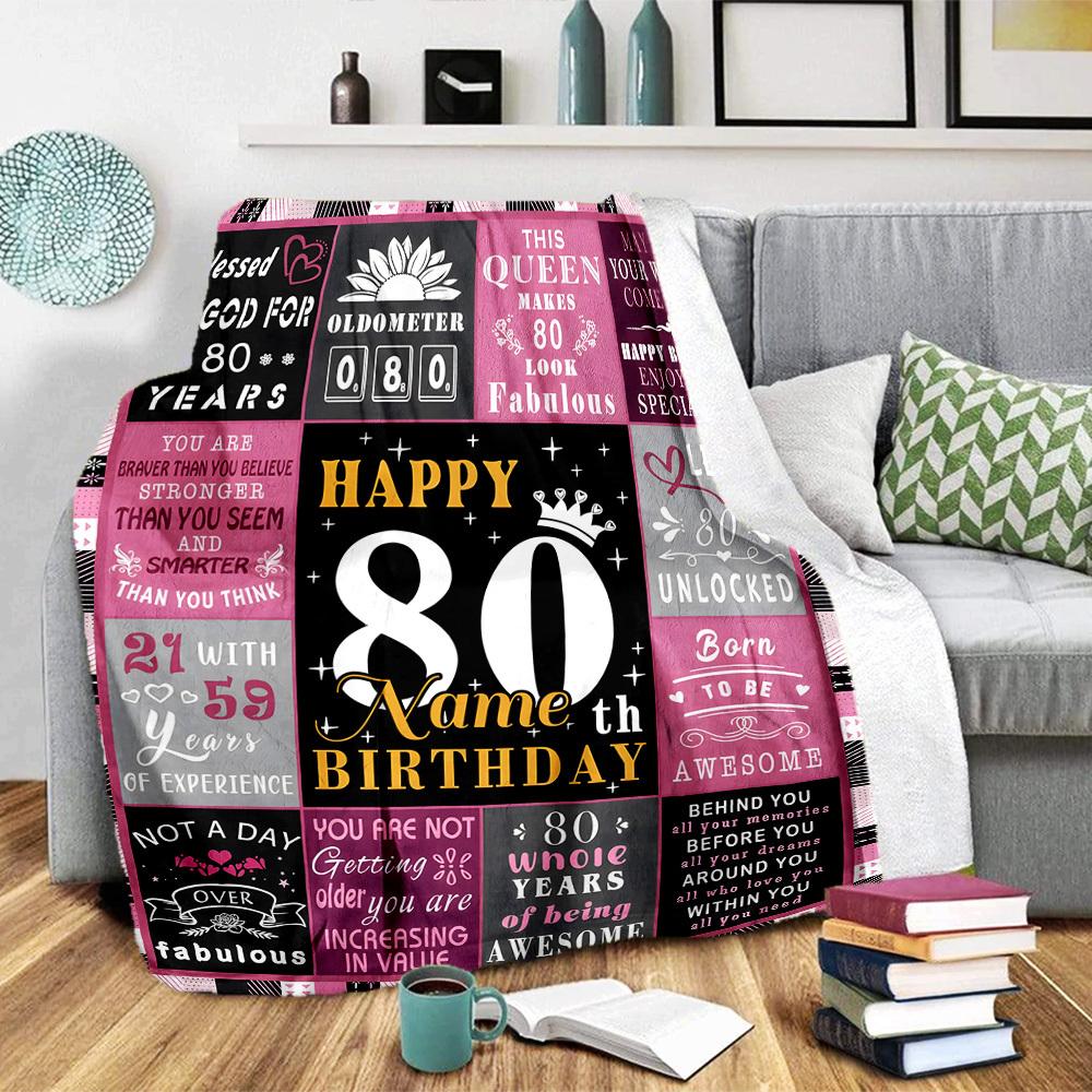 Happy 80Th Birthday Home Customize Your Name Blankets Suitable For Picnics Sofas Offices Bedrooms Living Rooms And As A Gift For Friends And Family On