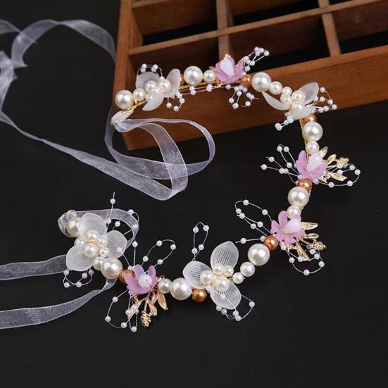Fairy Girl Headband Bright Color Imitation Pearls Flower Decor Princess Hair Hoop Party Crown Hair