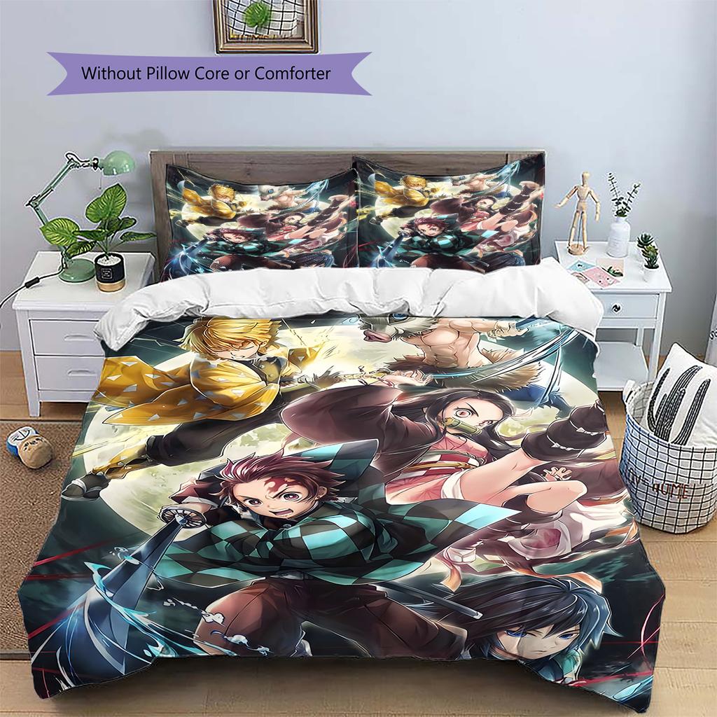 Demon Slayer Colorful Art Bedding Set Duvet Cover Pillowcase No Filler, Soft Home Bedroom Decor, Perfect Gift for Fans.chl