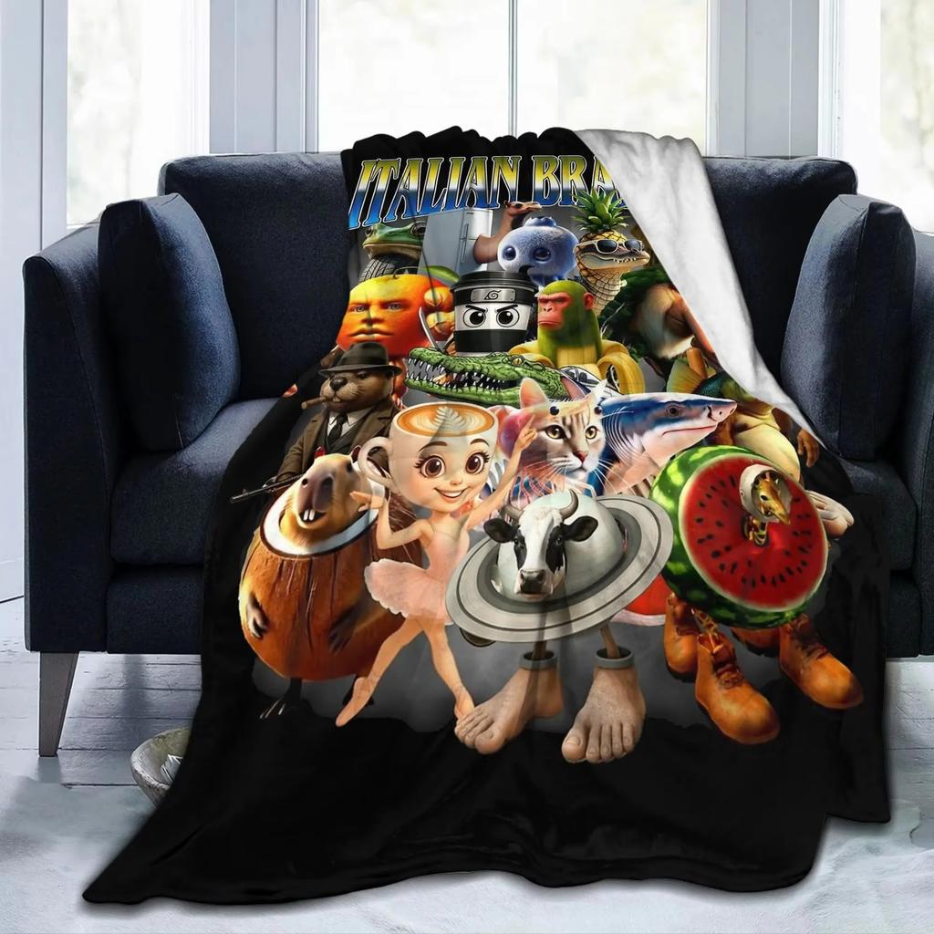 Brainrot Meme Multi Purpose Outdoor Blanket Italian Design Flannel Soft Warm For Camping Travel