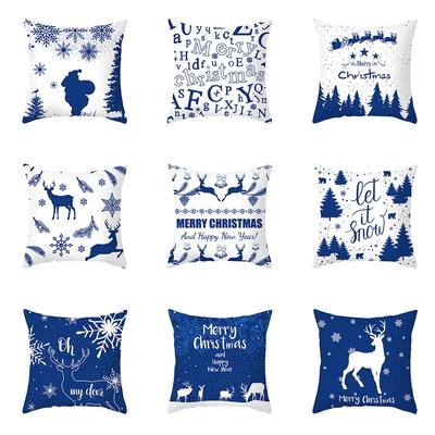 Christmas Decoration Blue Geometric Printing Pattern Cushion Cover Home Living Room Sofa  Pillow