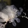 Bridal Veil with Boho Flower Crown One Layer Cut Edge Tulle Petite Beads Decorated Loop Short Veils for Flower Girls