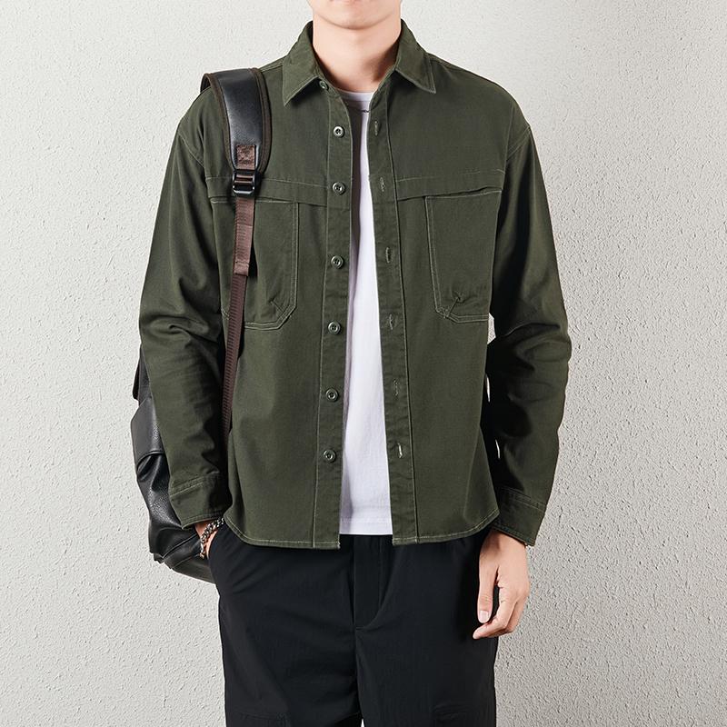 Autumn New Men's Shirt Long-sleeved Casual Loose Cotton Washed Shirt Men's Work Jacket