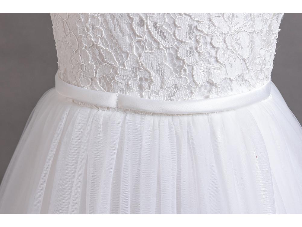 Girls' Lace Spaghetti Strap Flower Girl Dress - Puffy Formal Princess Gown for Wedding or Fashion Show Performance