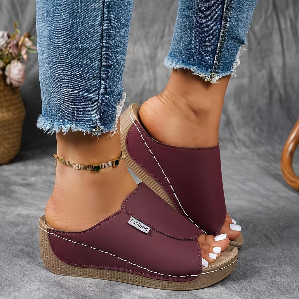 Eleganckie Damskie Sandały z Podparciem Łuku Stopy - Damskie Sandały w Jednolitym Kolorze - Oddychające, Miękka Podeszwa, Letnie Modne Sandały na Obcasie