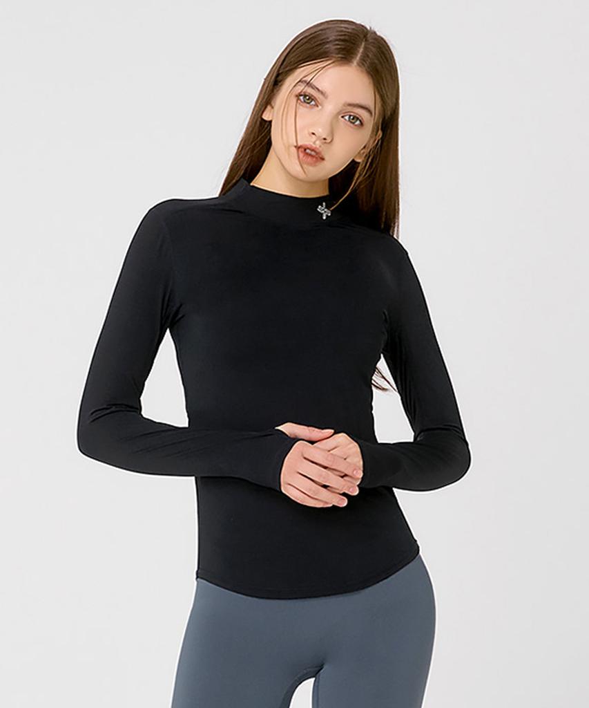 XEXYMIX Mock Neck Fingerhole Basic T-Shirt Black Xt4367G