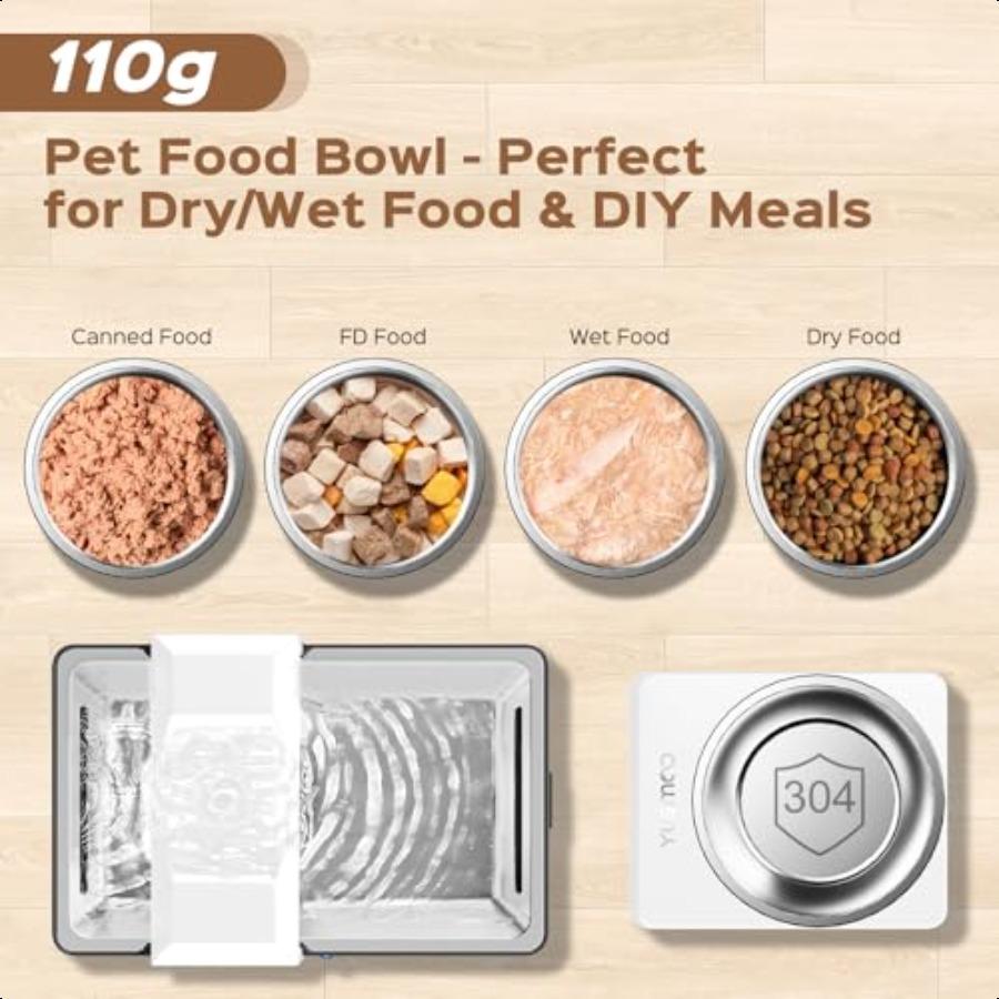 Automatic Cat Water Fountain with Food Bowl 2.2L 74oz 2in1 Pet Water Dispenser 304 Stainl Steel Bowl UltraQuiet LED Indicator B