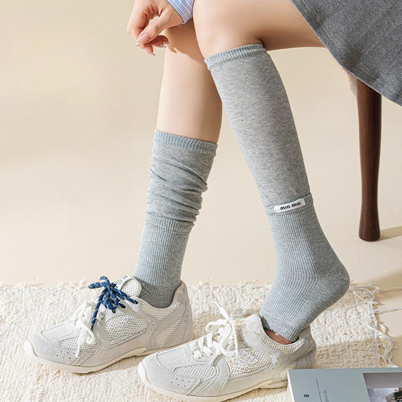 Ballet-style Fabric Label Socks for Women In Autumn, Solid Color, Versatile, Pile Socks