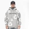 RogueWave Autumn and Winter Black Hooded Flower Print Sweatshirt White Flower Pattern Men's Casual Top