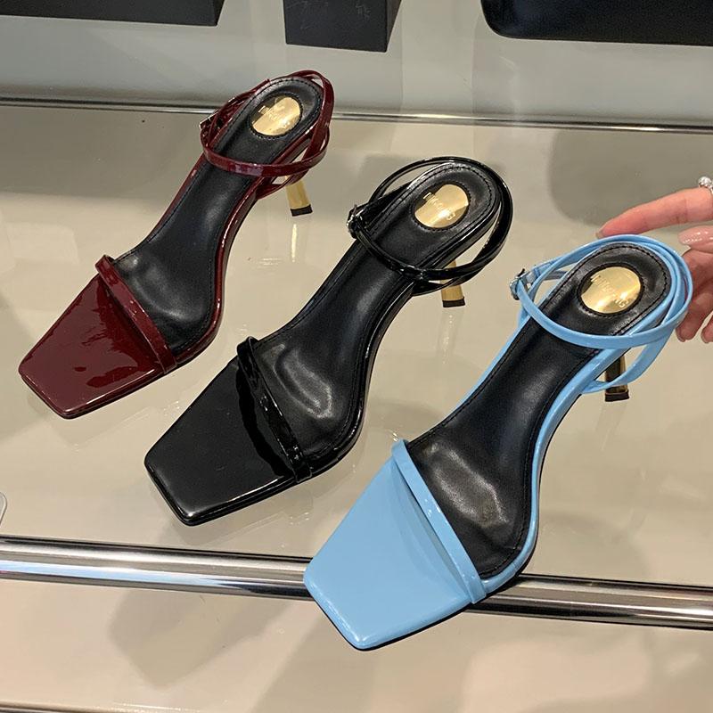 Fashion Footwear Square Toe Fashion Pumps Women Medium Heels Shoes Ankle Buckle Strap Female Shallow Ladies Thin Metal Heels Shoes