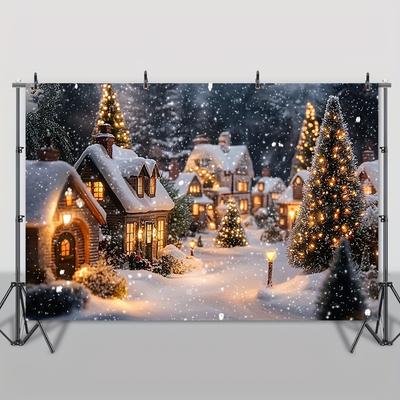 1 pieza de fondo de paisaje nevado de pueblo navideño cómodo - decoración vibrante de fiesta navideña milagro de invierno
