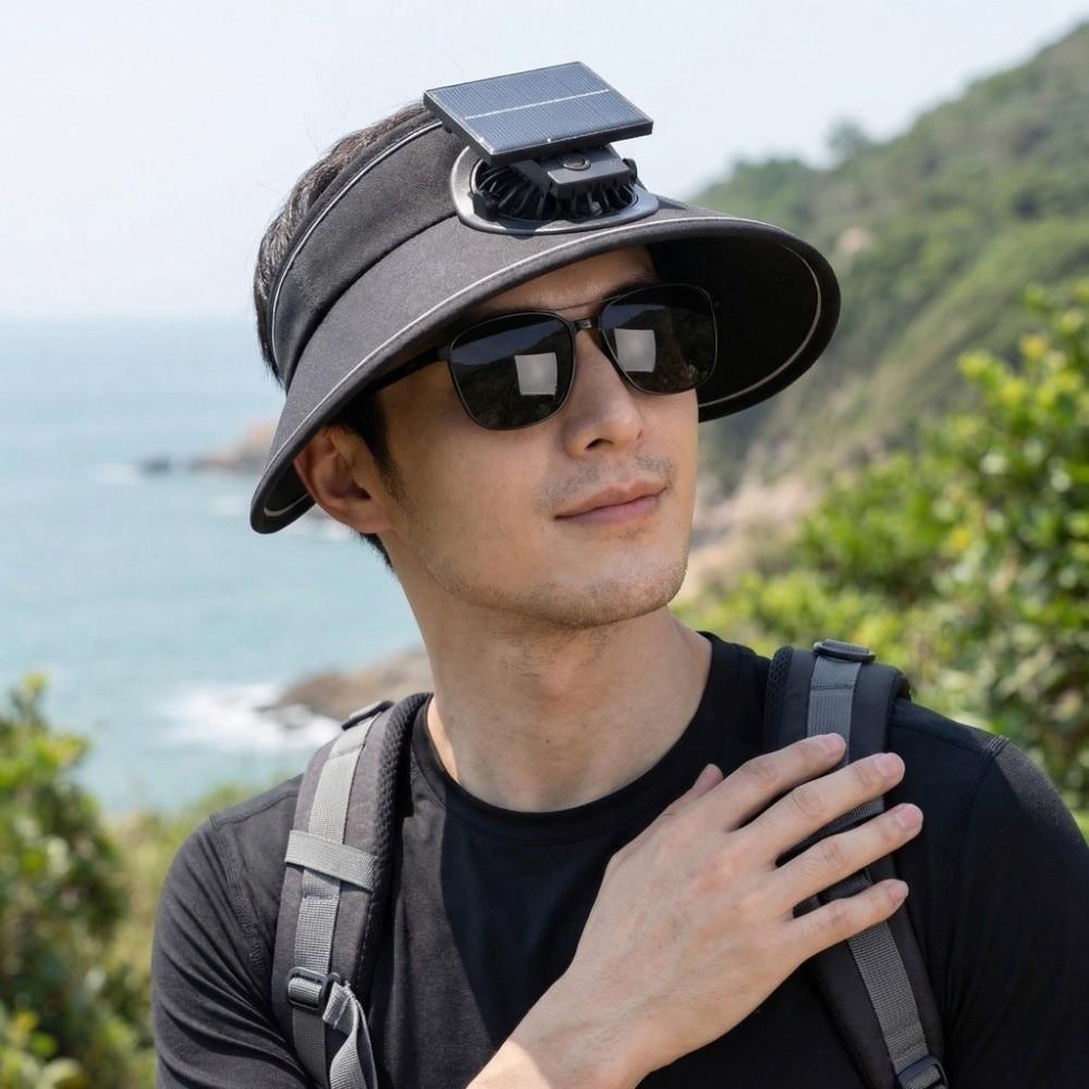 Breiter Rand Sonnenschutzhut Atmungsaktiver Kühlventilatorhut Modischer Sonnenschutz-Ventilatorhut Damen