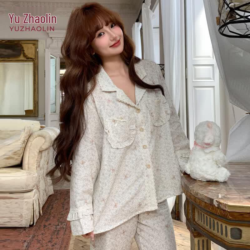 YUZHAOLIN 2026 Sweet Floral Long Sleeve Pajama Set L