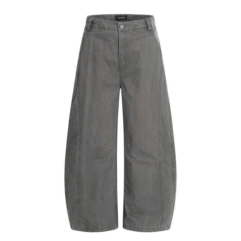 Kisko American Retro Style Exposed Seam Washed Vintage Work Pants Unisex Loose Straight Casual Knife-Cut Pants