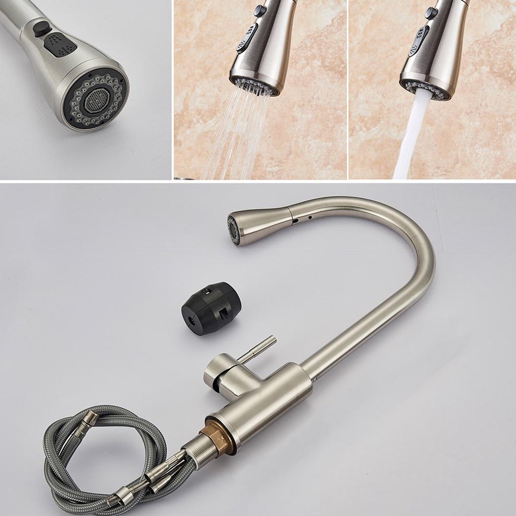 New Modern Kitchen Stainless steel Mixer Tap Sink Spray Pull-Out Faucet Swivel Spout Silvery