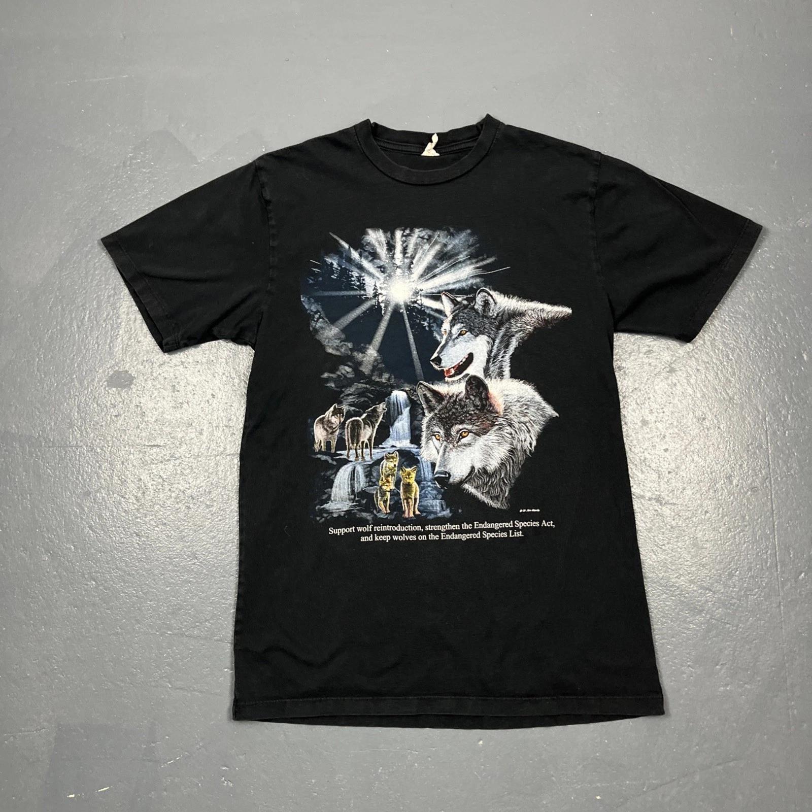 Vintage 90s Y2K Support Wolf Reintroduction Tshirt Black Medium VTG Nature 4XL