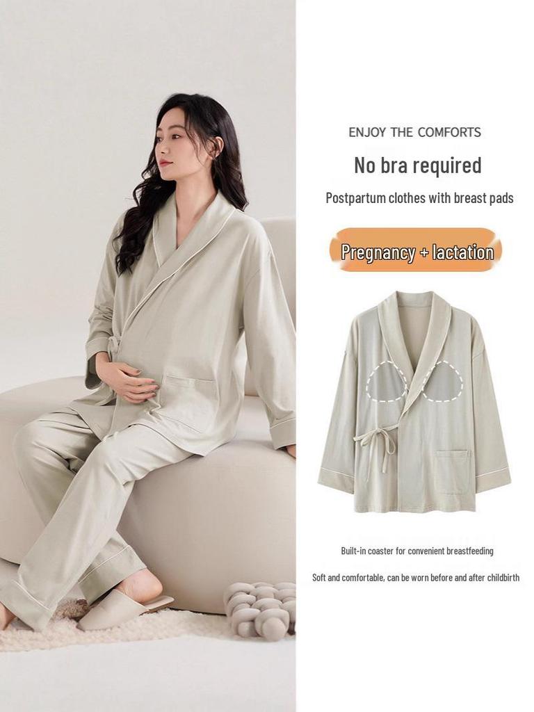 Spring & Autumn Nursing Pajamas for Postpartum Women with Breast Pads