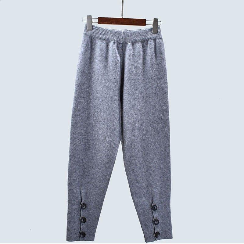 

Модный толстый трикотаж Осень и Зима Пуговица на ноге Повседневные зауженные брюки Драпировка Легче всего сочетать Однотонные облегающие брюки Дети Gray One size