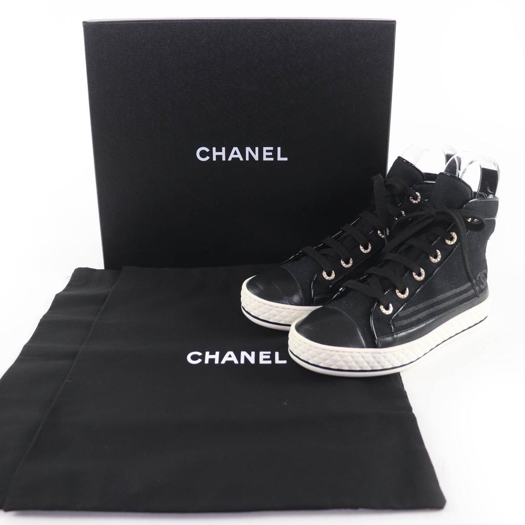 Great CHANEL sneakers COCO Mark Canvas and Leather with Faux Pearl 35 G34222 Used
