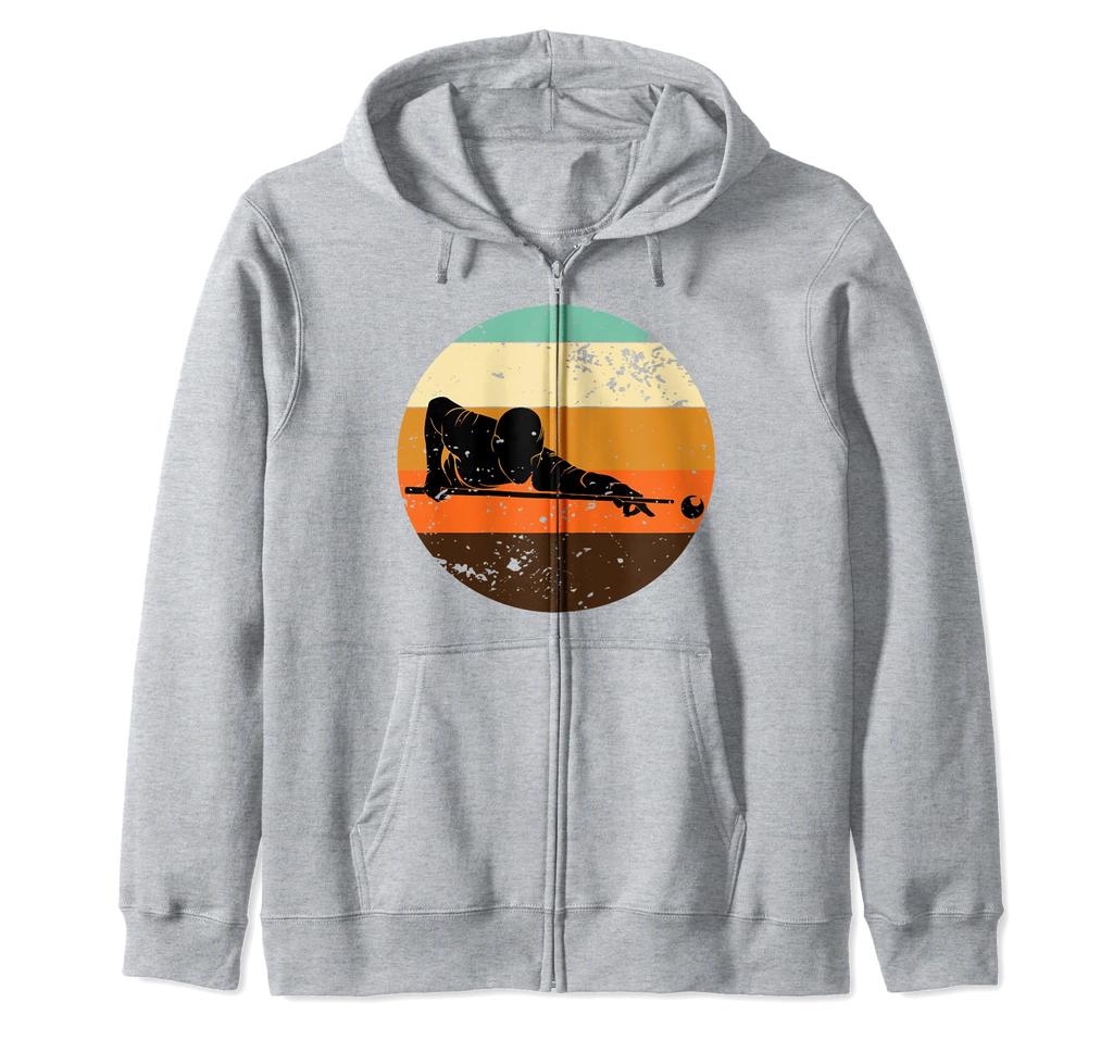 Retro Graphic Billiard Snooker Billiard Cue 8 Ball Chalk Zip Hoodie