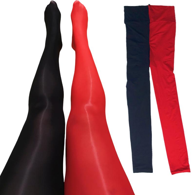 Yiran Sexy Lingerie Women's Two-Toned Shiny Oil Footed Pantyhose Bright Shimmer Split Color Tights Asymmetric Tights Duo Tights Bicolor Tights Cm