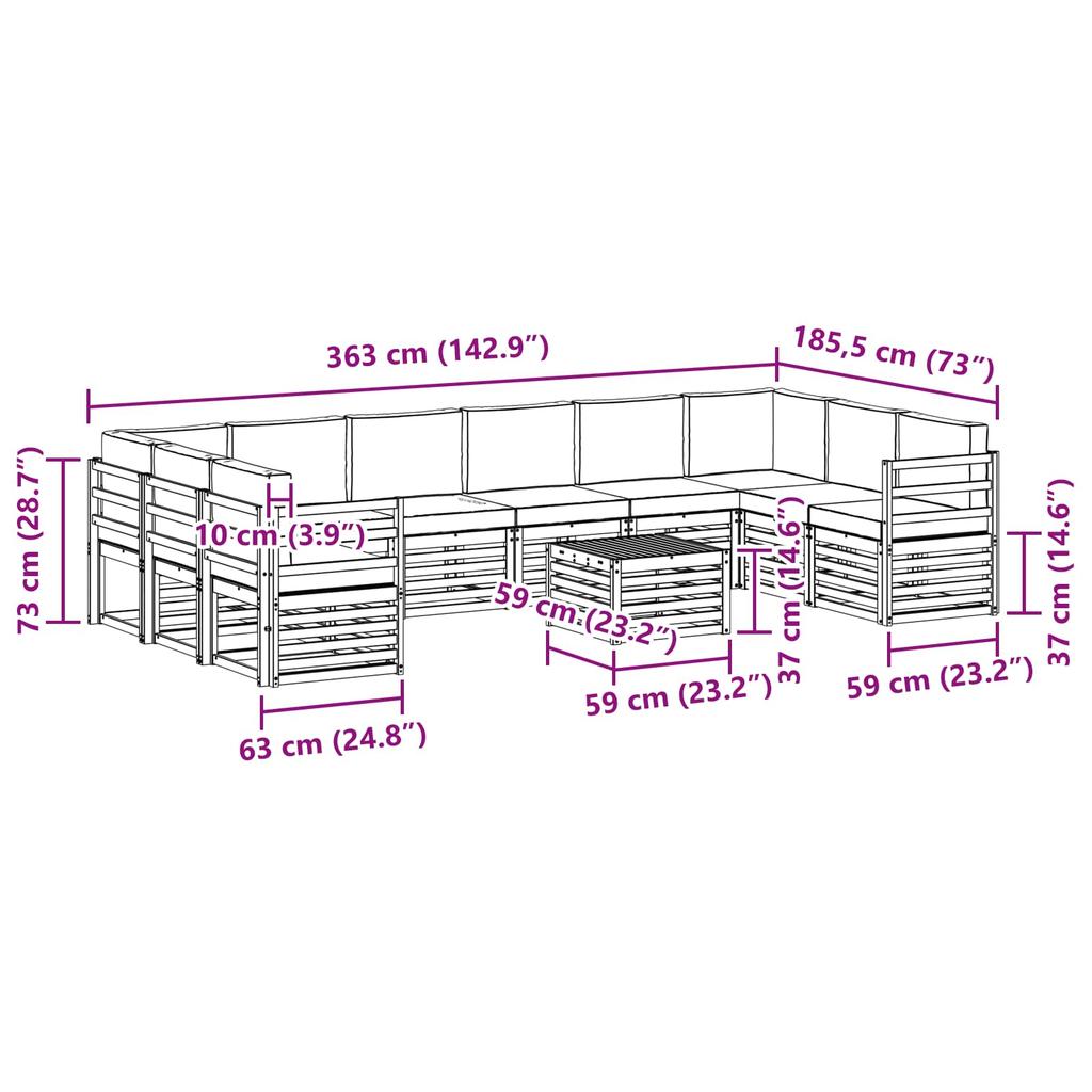 Outdoor Sofa Set 11 pcs Natural & Cream Solid Acacia Wood