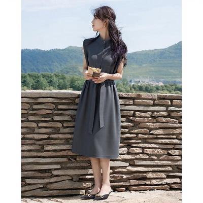 Demana Women's Autumn Urban Sleeveless Stand Collar Vest Dress